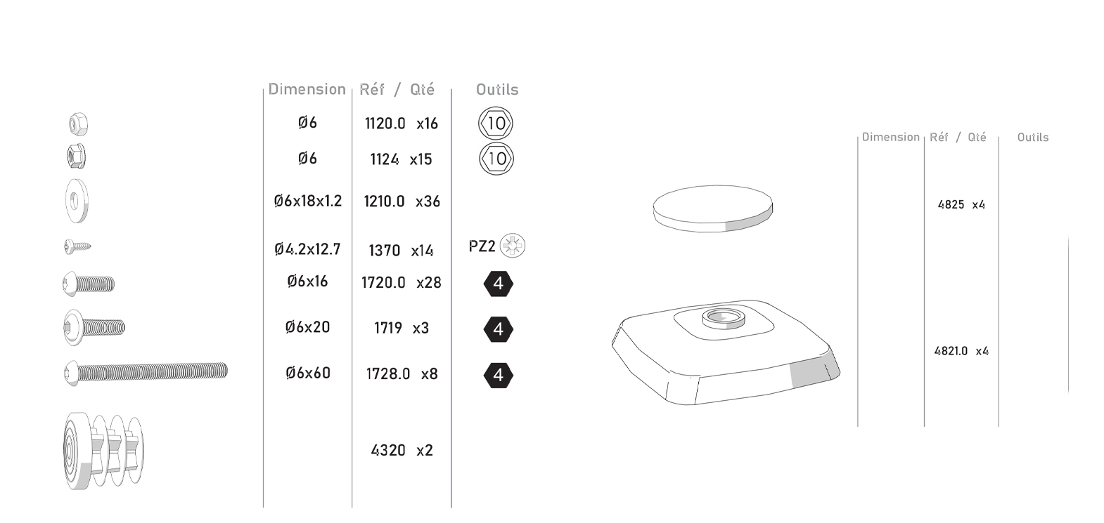 Visserie et patin de la table de Ping Origin Medium