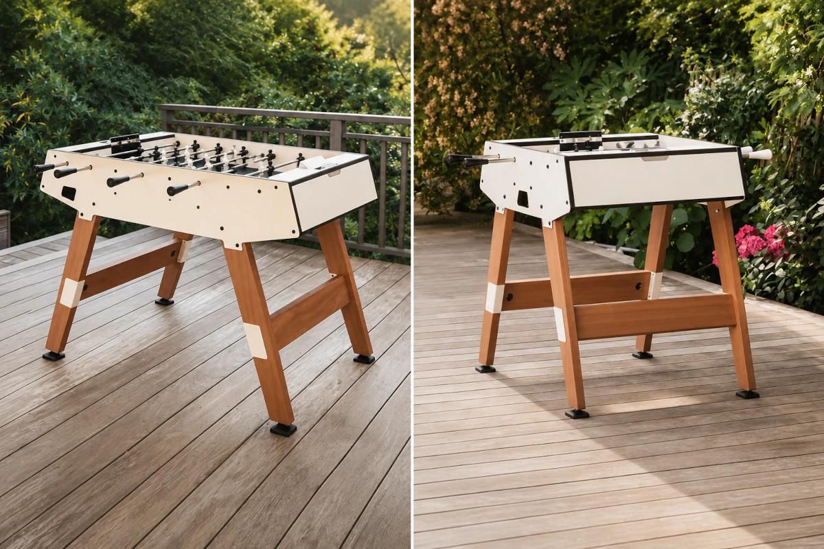 `Comparaison des baby-foot d’extérieur Cornilleau Origin et Origin Duo avec pieds en bois`